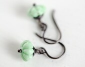 Minty Fresh Sterling Earrings, Vintage Mint Green Glass, Silver