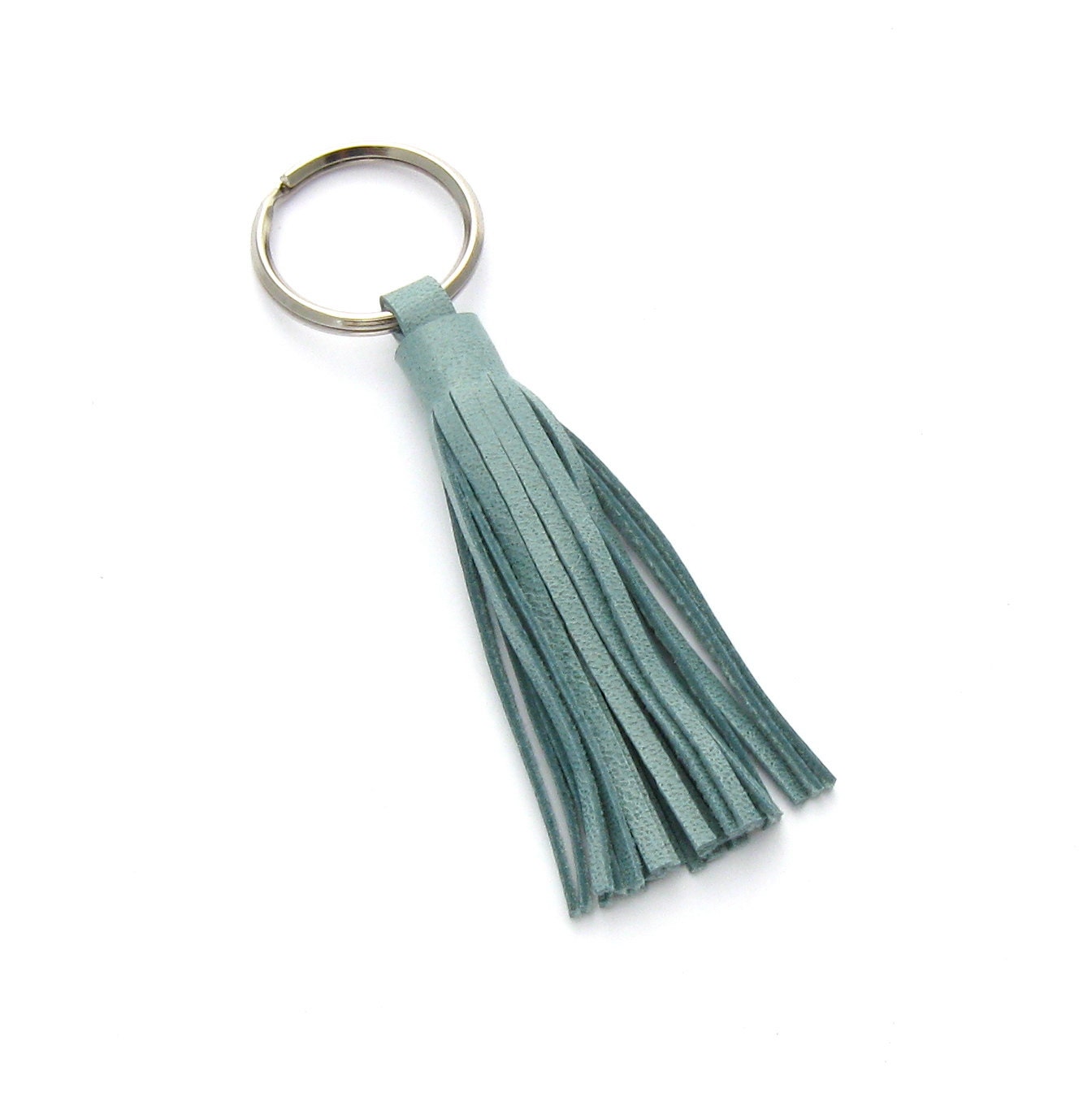 Sea Blue Leather Tassel Keychain, A Handmade Beach Inspired Preppy Key Ring in Lambskin
