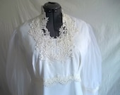 Vintage 1960s Long Sleeve Victorian Style Wedding Dress Plus size 44 Bust