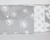 Bridesmaid Clutch Set of 3 / SALE and FREE SHIPPING / Foldover Clutch / Your Choice / Premier Prints / Gift Idea / Grey (gray) & White
