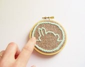 Bunny silhouette embroidery hoop, Easter rabbit ornament, hanging wall art, rustic modern minimalist art, made to order