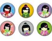 KAWAII KOKESHI Magnets - Set of Six - 1.25 inches
