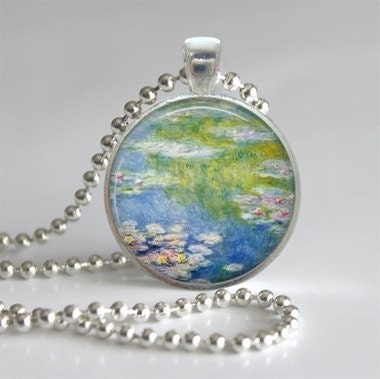 Buy 3, Get The 4th Free - WATER LILLIES - Glass Dome Art Pendant with Ball Chain