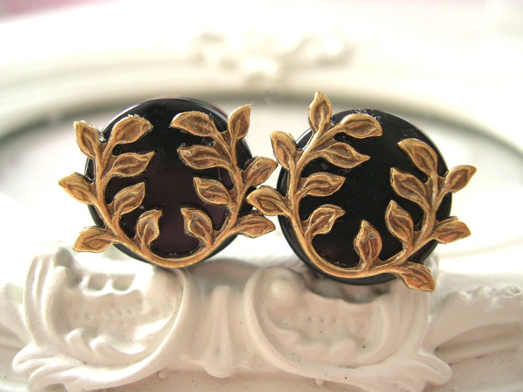 Brass filigree branches leaf plugs for gauged ears 18mm 11/16"