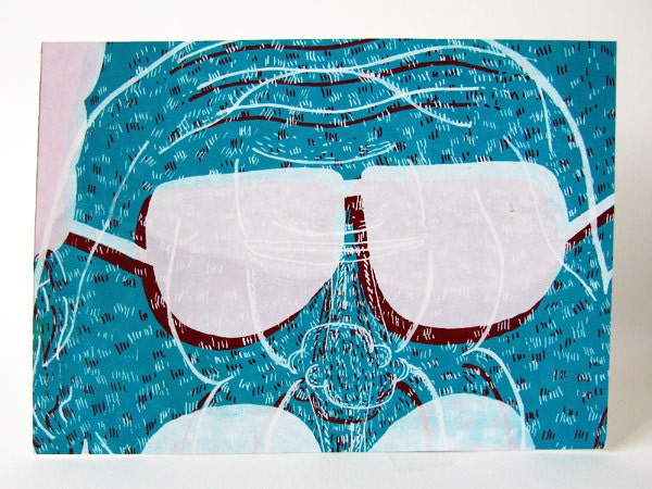 Blue Face Screenprint Silkscreen 5x7 hand-pulled print Weird