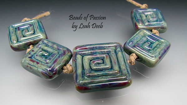 Handmade Glass Bead Set Lampwork - 5 Pale Tie dye Egyptian Tiles