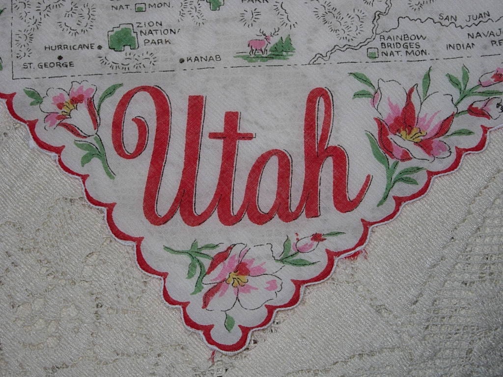 Vintage Utah  Hanky - Handkerchief Hankie