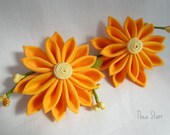 Kanzashi Flower Hair Clips - Muted Tangerine