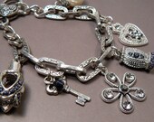 Chunky Bold Charm Bracelet, Rustic Silver Key Charm Bracelet, Pearl Dangle Bracelet, Flower Charm Bracelet, Tulip Statement Bracelet