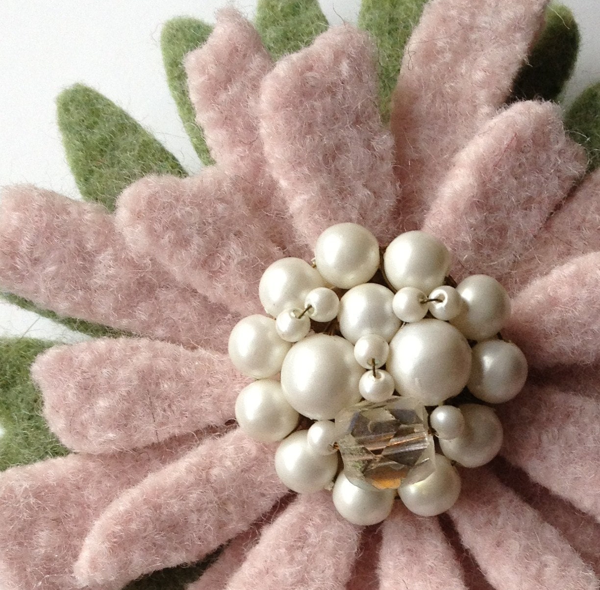 One Of A Kind - Repurposed Felted Wool Brooch -  Pink Easter Daisy