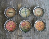 Bottle Cap Magnets - Flowers, Spring, Summer, Dragonfly, Set of 6