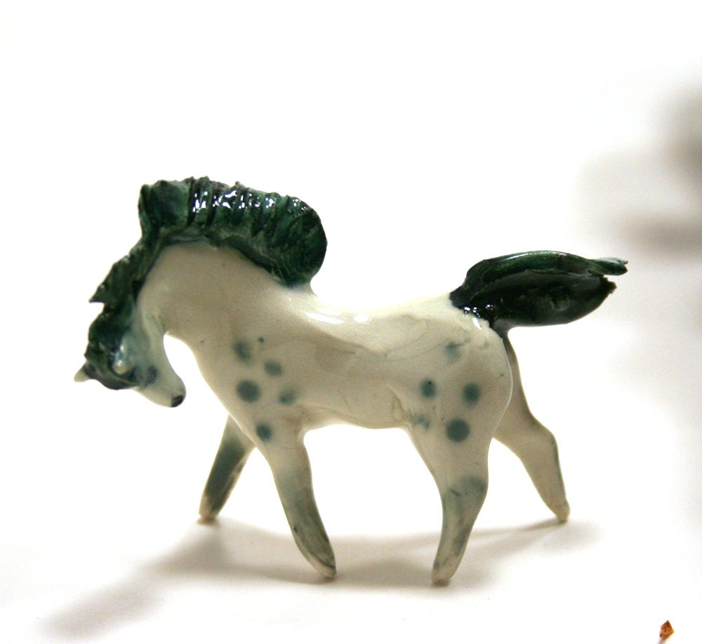 horse miniature - playful spotted mare - porcelain figurine