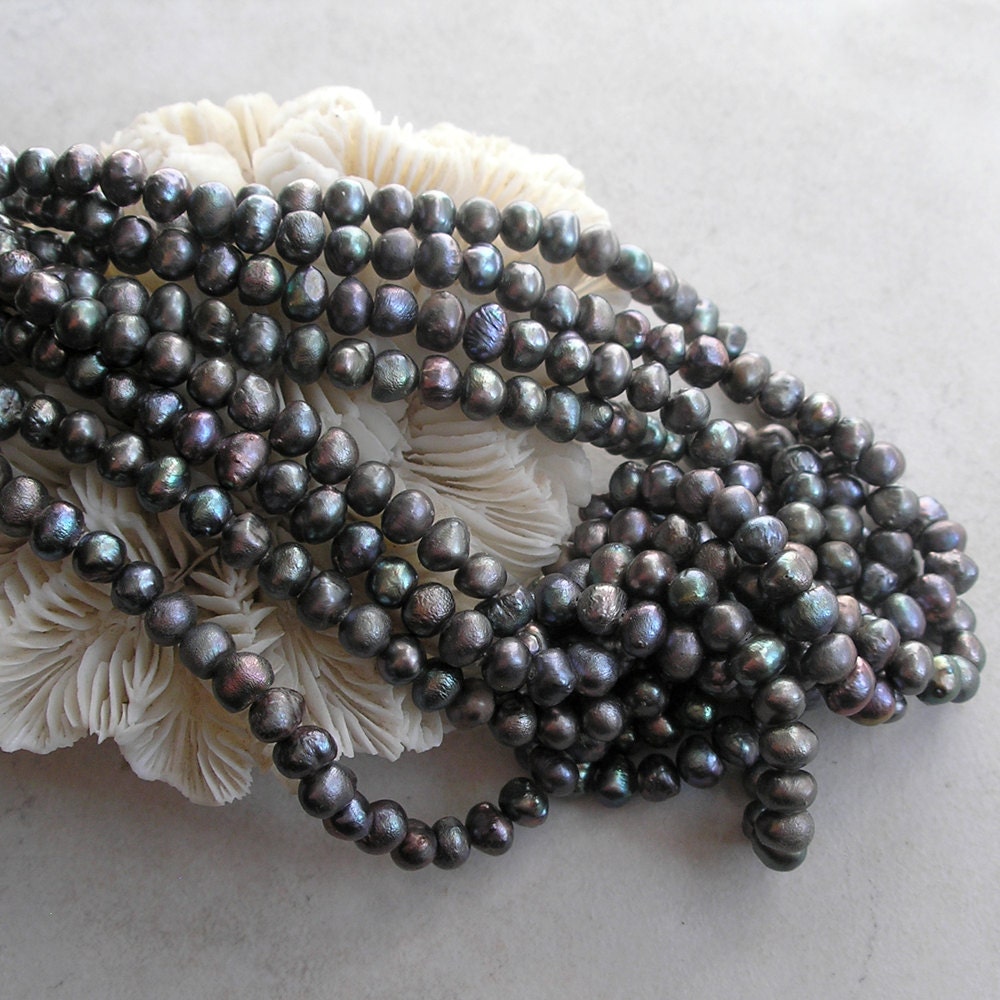 Grey Freshwater Peacock Pearls- Silver Grey Peacock Pearls- 5mm Off Round Freshwater Pearls