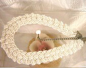 Vintage Milkglass Seed Bead Braided Necklace