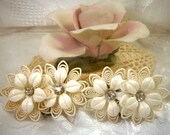 White Vintage Plastic Earrings With Rhinestone Centers