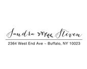 Return Address Stamp - SELF INKING Rubber Stamp - calligraphy style font with leaves - Sandra and Steven Design