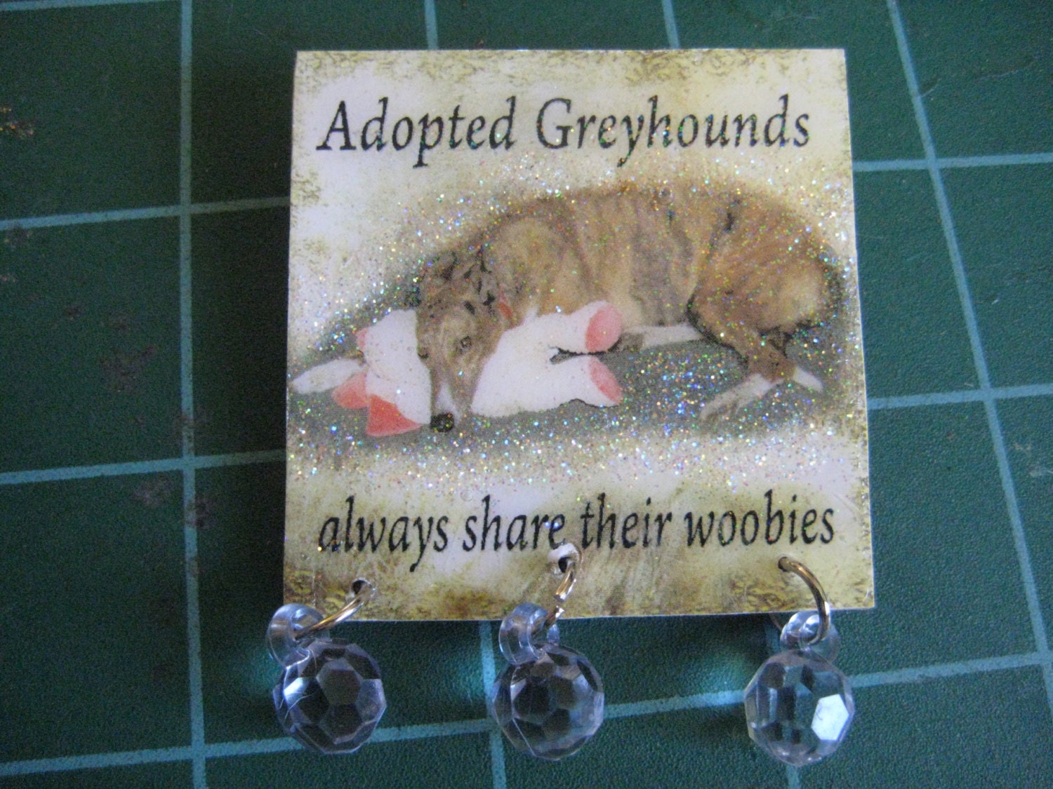 Grey2K Charity Item: Handmade Greyhound Rescue Pin with Cute Sparkle Dangles, All Proceeds Go to GREY2K Charity