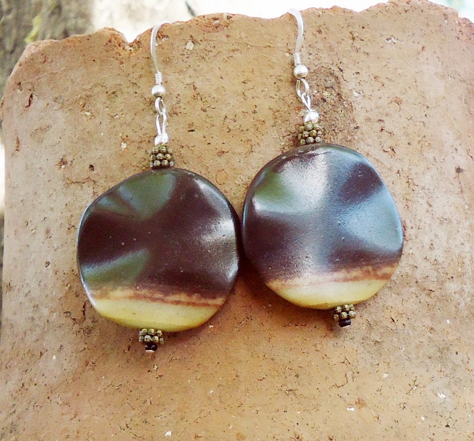 NEW ARRIVAL, Brown Striped Jasper Coin Earrings