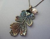 Real Leaf Necklace Pendant - Oxidized Sterling Silver - Oak