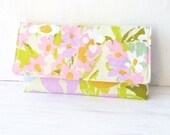 Womens Floral Fabric Checkbook Cover Coupon Organizer  - Vegan Recycle Cash Wallet - Cute Pastel Ladies Gift - Under 20