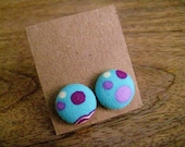 button earrings - teal with multi shades of purple