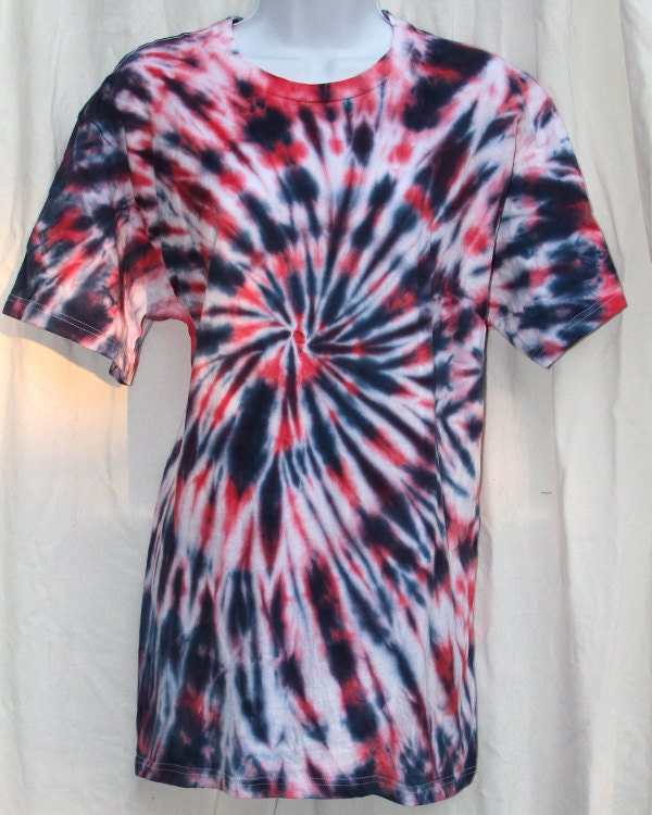 Tie Dye Shirt - Large Adult - Crew Neck - Short Sleeve - Red, White and Blue Swirl