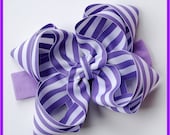 boutique double layered BIG LAVENDER STRIPES hair bow on a headband
