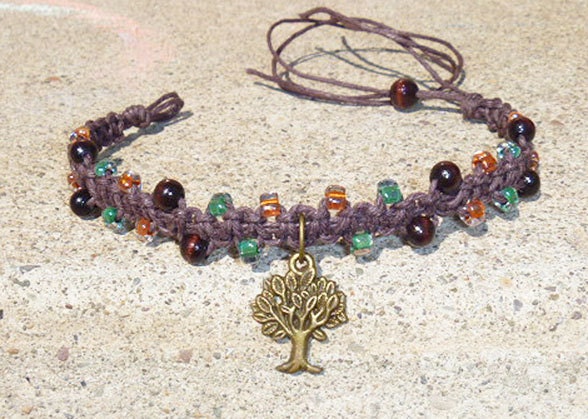 Cute Earthy Colored Brass Tree Hemp Bracelet or Anklet  2 handmade jewelry  hippie