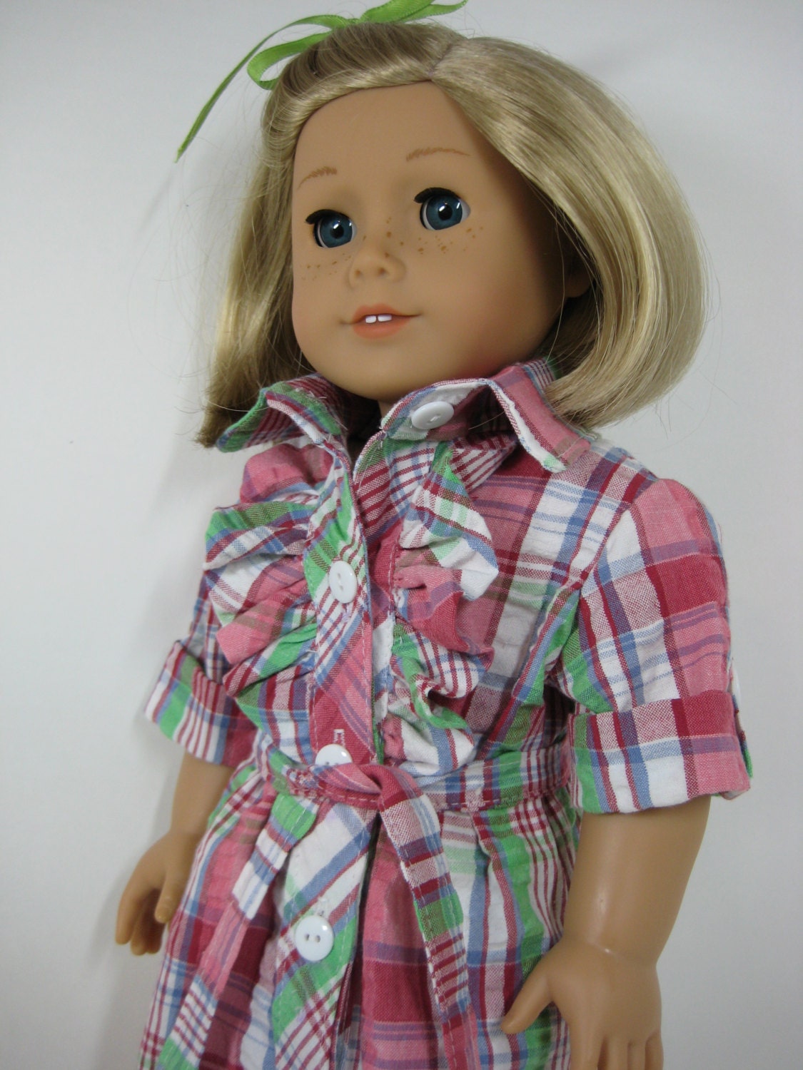 18 Doll Clothes American Girl Plaid Button Down Ruffled Shirt Dress
