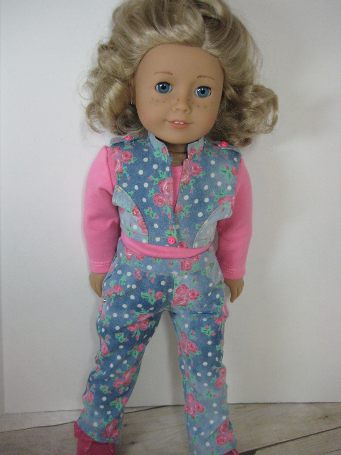 18 inch Doll Clothes American Girl Denim Pink Floral Complete Outfit