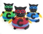 Superhero Cat Pincushion Chunky the Caped Crusader...Pick Your COLOR...cute felt kitty cat collectable or gift for animal lover...IN STOCK - FatCatCrafts