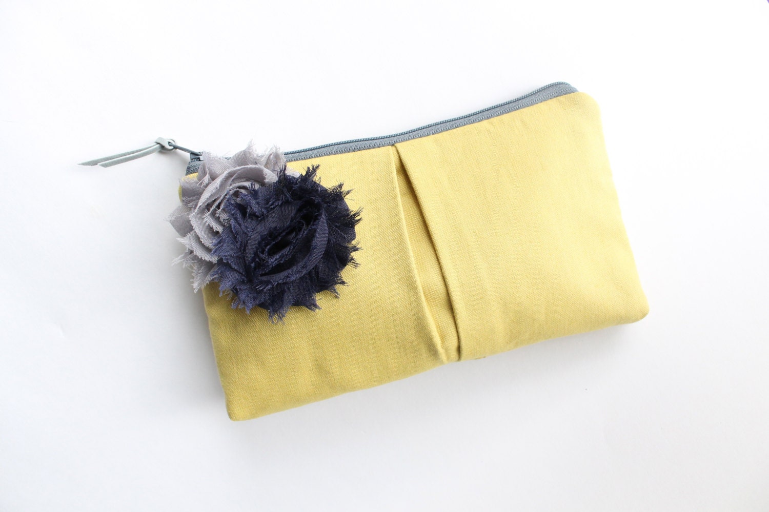 Pleated Clutch Purse, Gold, Navy and Grey, Zippered Pouch, Bridesmaid Clutch, Wedding Clutch, Custom Colors