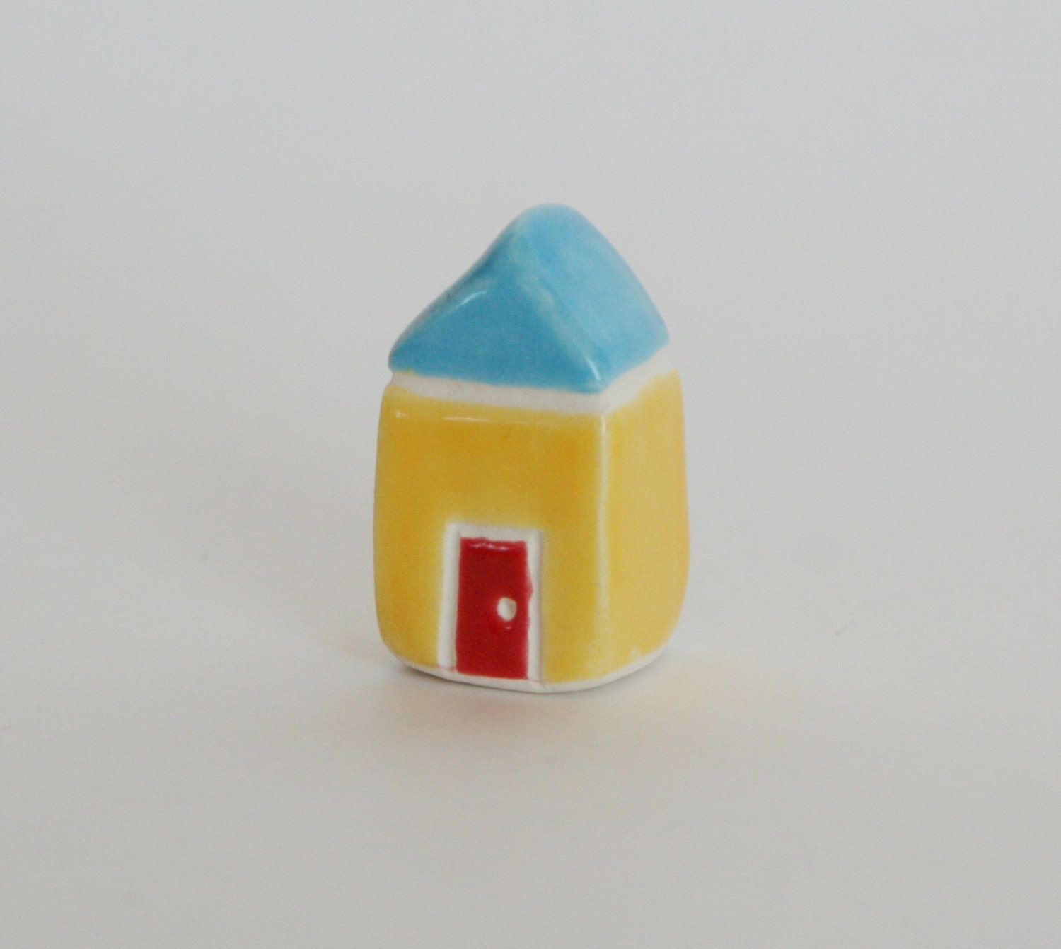 Little House Happy Cottage Yellow Blue Red Primary Color  Miniature Ceramic Clay