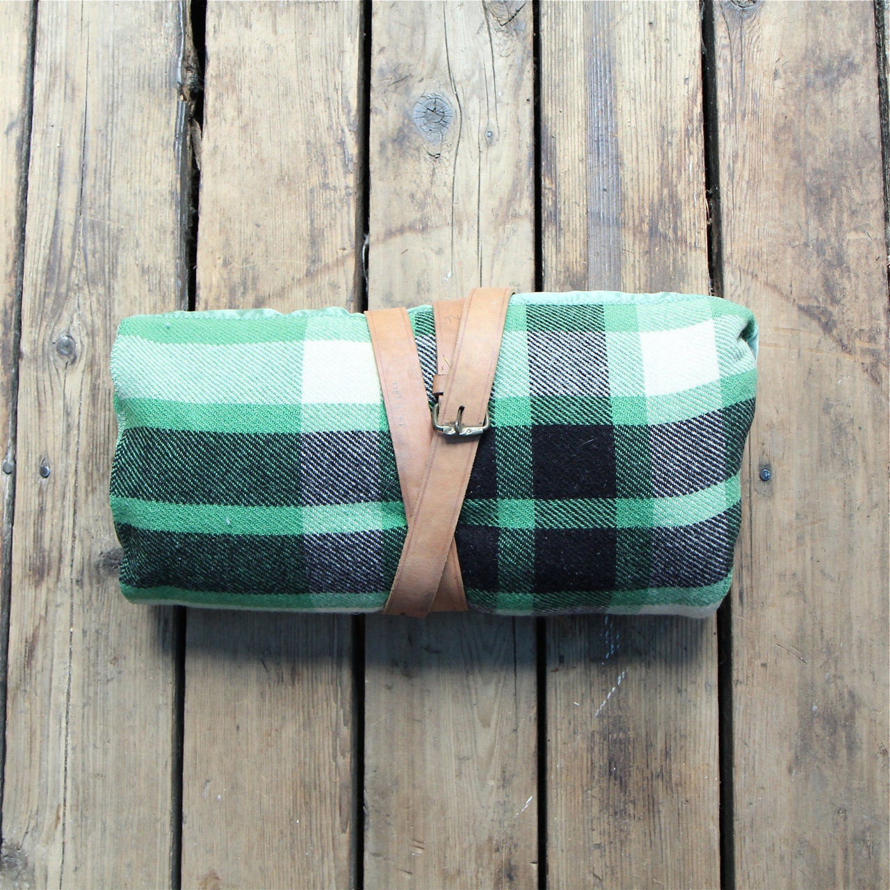 Vintage Lightweight Wool Plaid Camp Blanket / Picnic Blanket, Pearce, Double, Full Size