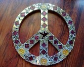 Mosaic Peace Sign With Wine Hummingbird Gold Suns