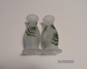 Fern Candle Holders Frosted Glass Painted Ferns Candle Holders Set of 2