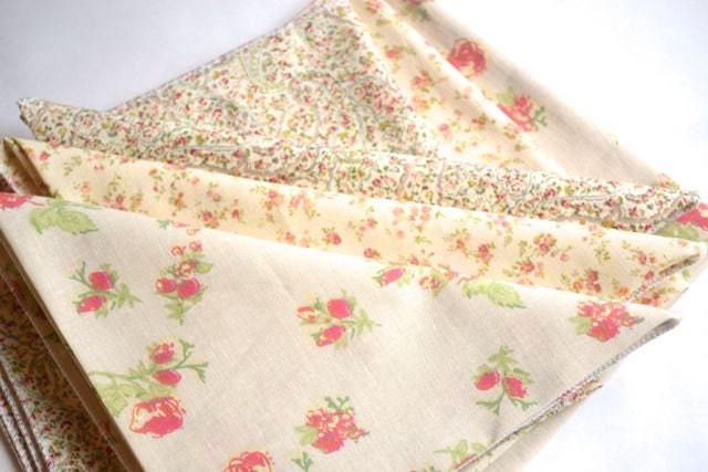 6 Large Cottage Chic Romantic Floral Cloth Napkins by Dot and Army