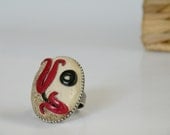 Adjustable Antique Finish Oval Ivory Ring with An Ottoman Style Tulip