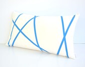 Off white cotton lumbar pillow cover with stripes design -Mikado-