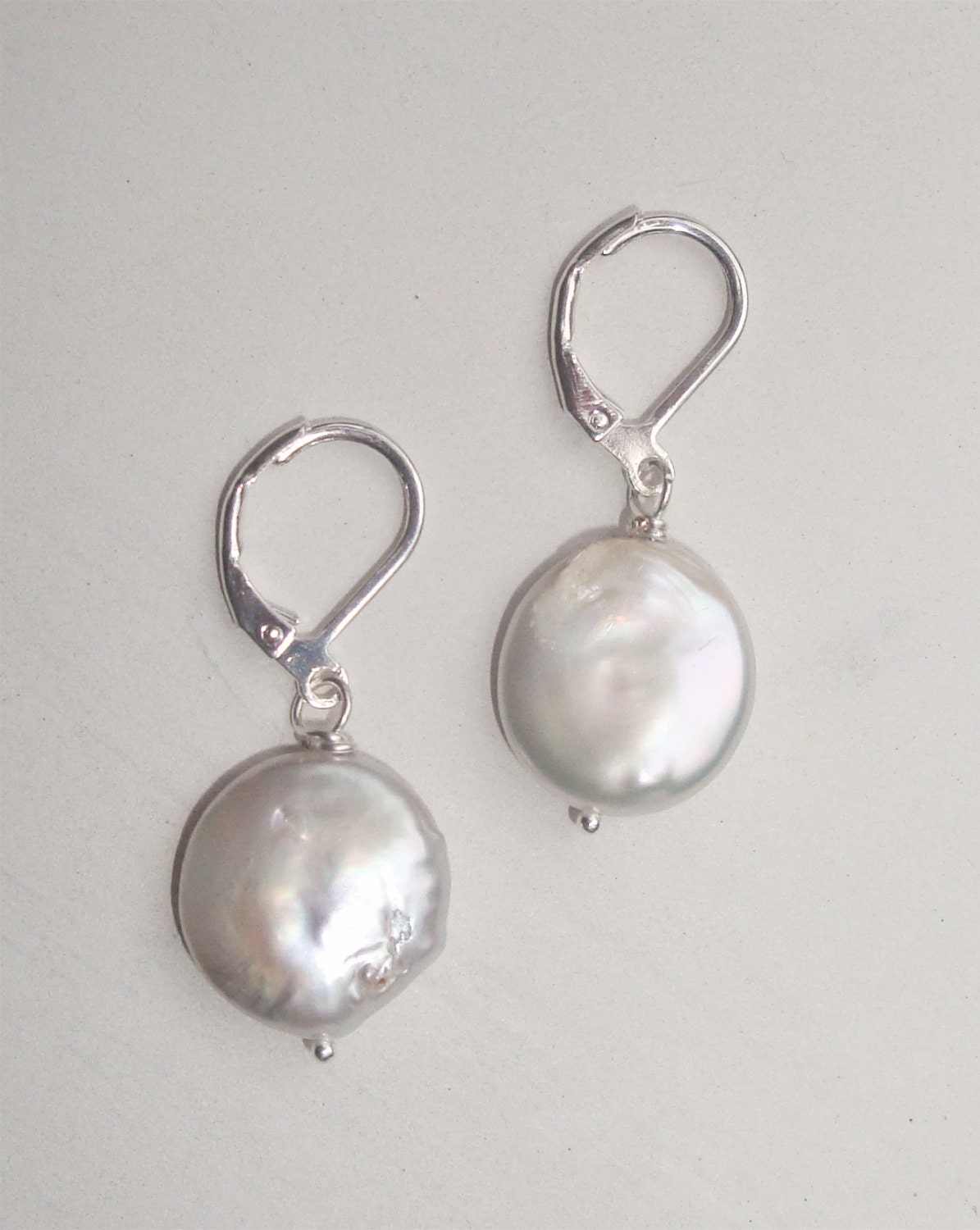 Bright white coin pearl earrings