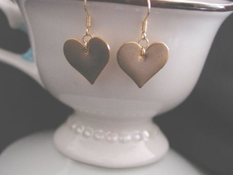 Brass Heart Dangle Earrings Valentines Day