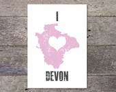 I Love DEVON - love heart UK typographic county map