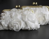 Fairy Tale Wedding - Rosette Ivory Clutch with Antique Brass Frame
