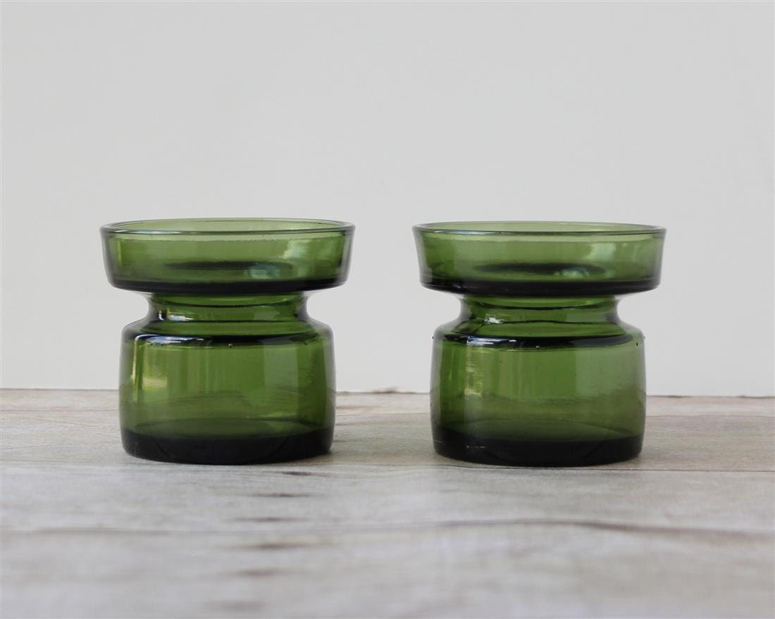Dansk Glass Candle Holders / Greem Danish Modern Candle Holders