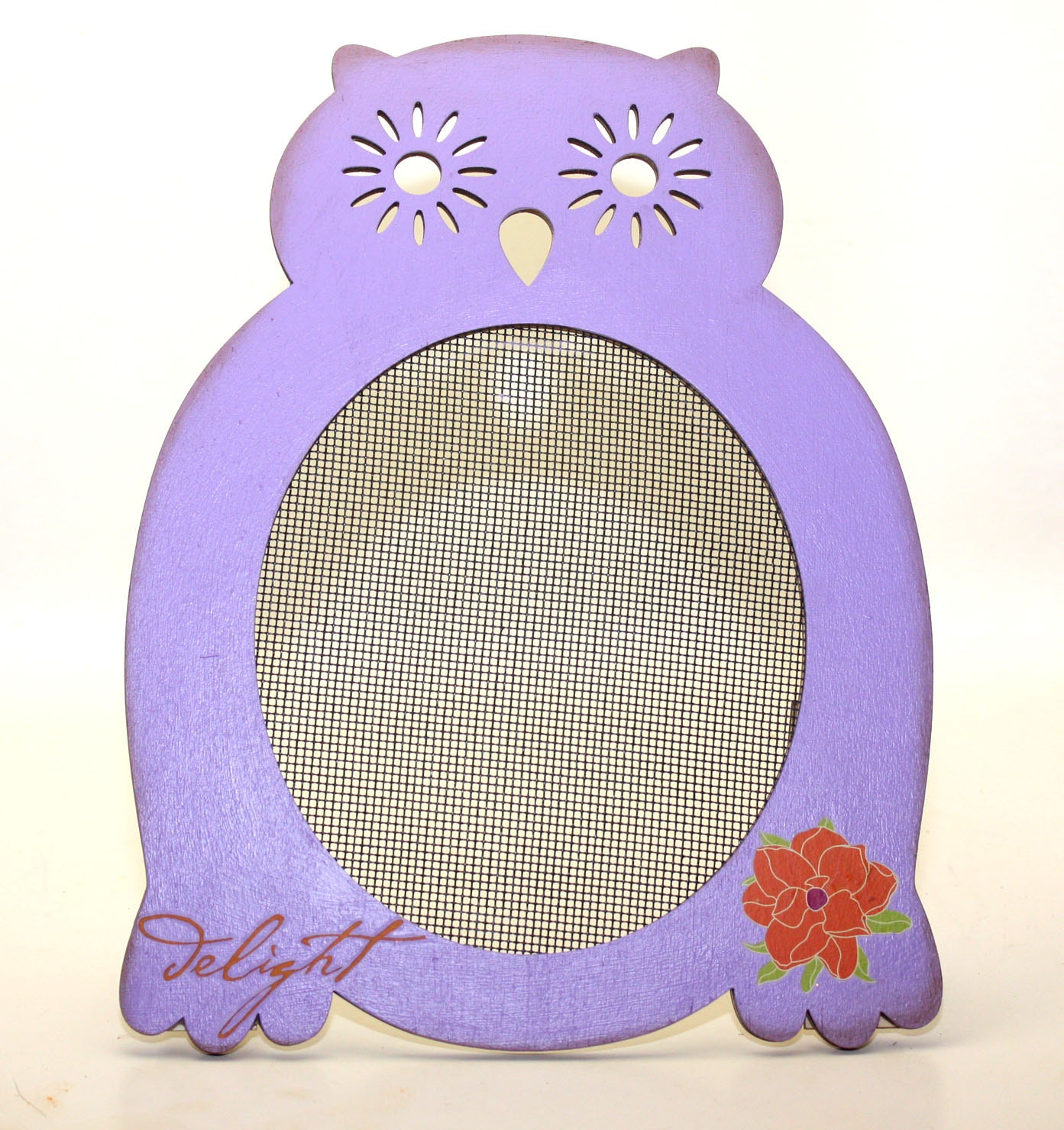 Owl Earring Holder Wood Frame Jewelry Organizer Purple and Orange
