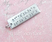 GPS Coordinates Pendant . Custom Lat/Long Hand Stamped antiqued charm . long rectangle tag in copper, silver, or gold . souvenir gift tag