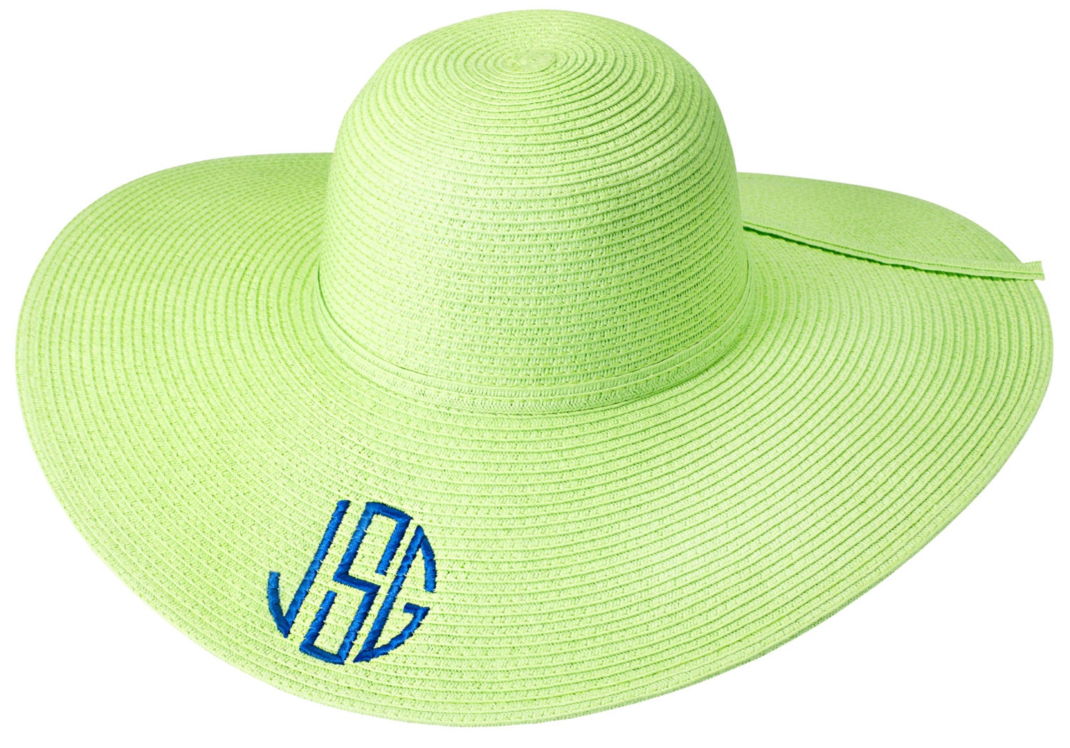 Personalized Lime Green Floppy Sun Hat - Monogrammed Beach Pool Derby