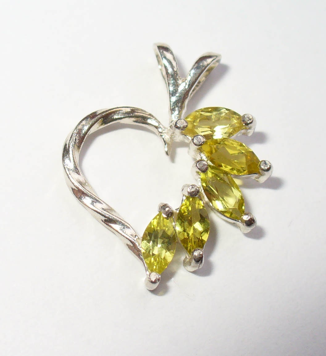 Canary Yellow Tourmaline Heart Pendant in Sterling Silver