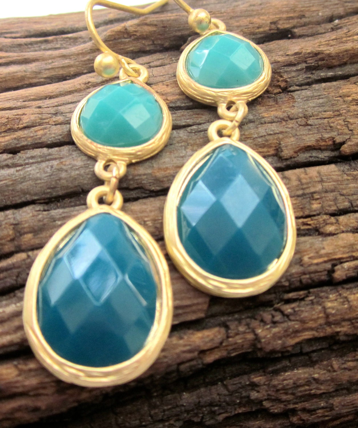 Turq and blue color block earrings