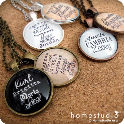 Custom Children Grandchildren Names : Glass Dome Necklace by HomeStudio. 24 inch chain included. personalized necklace jewelry